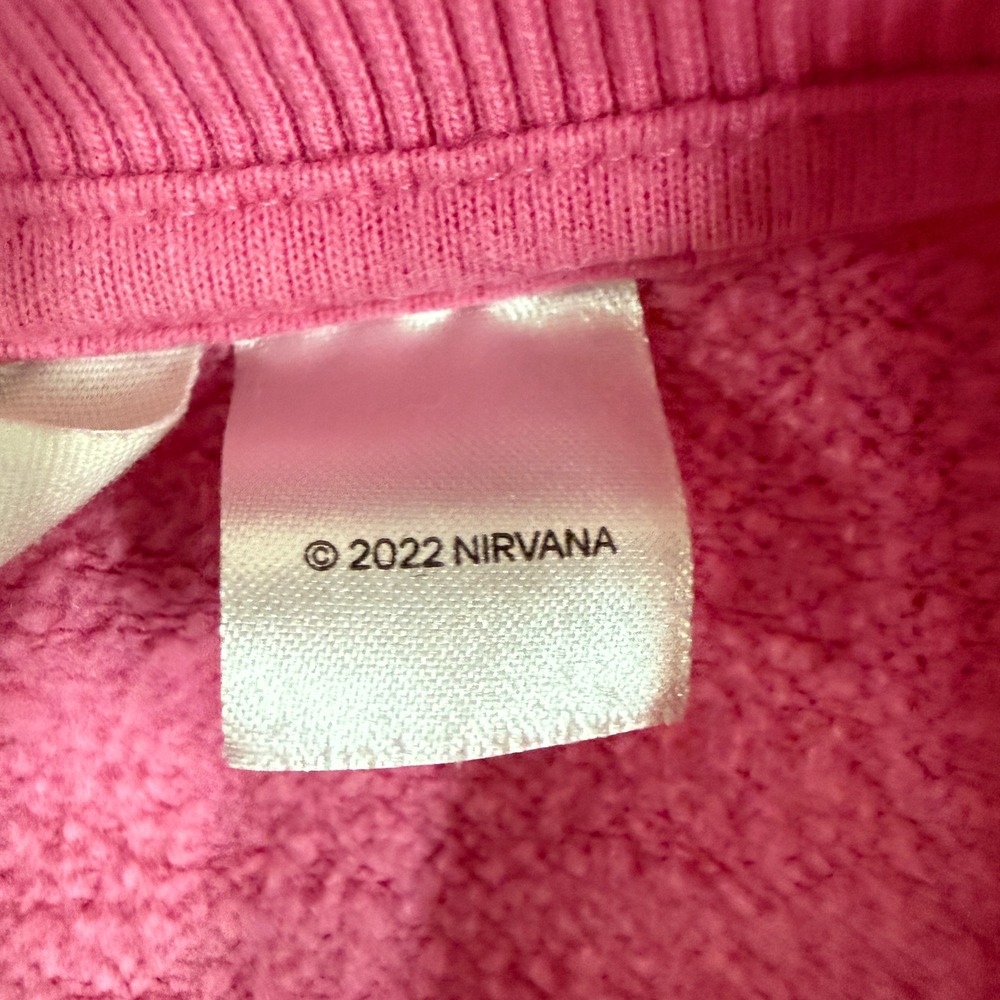 H&M Nirvana Sweatshirt Womens Size 12/14 Pink Crewneck Band Pullover Boxy - Picture 12 of 13